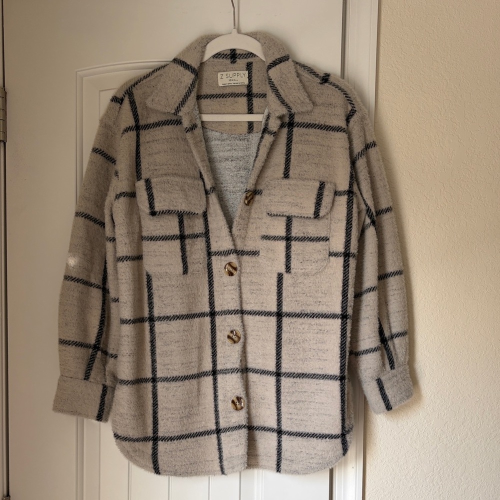 Z Supply Cream and Black Checkered Shacket